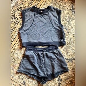 NWOT FP Movement Navy Crop Top and Shorts Set